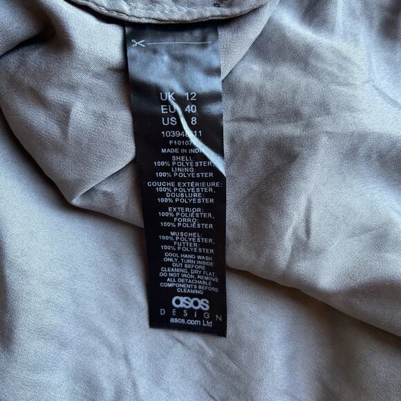 ASOS Design Plunge Neck Sequin Dress Womens Size 8 Gray Gatsby Tie Back Mini - Picture 9 of 9